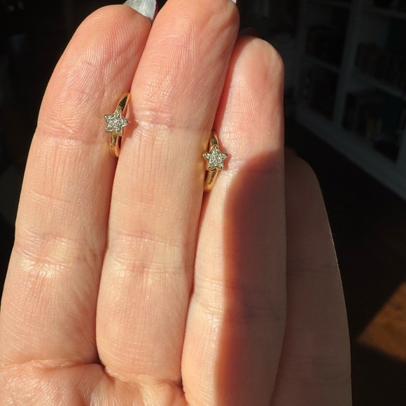 14k Yellow Gold and Diamond Star Huggies - SOLD AS A PAIR - Picture 2 of 8